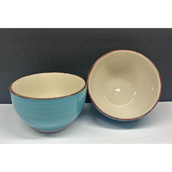 Turquoise Swirl 5 1/2” Royal Norfolk Soup Cereal Noodle Bowls Aqua Teal Set of 2 - Picture 1 of 5